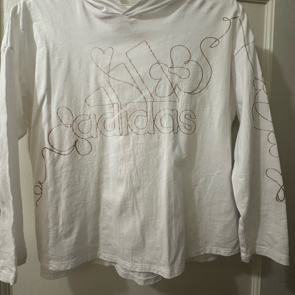 Adidas Kids White Hoodie with Brown Design